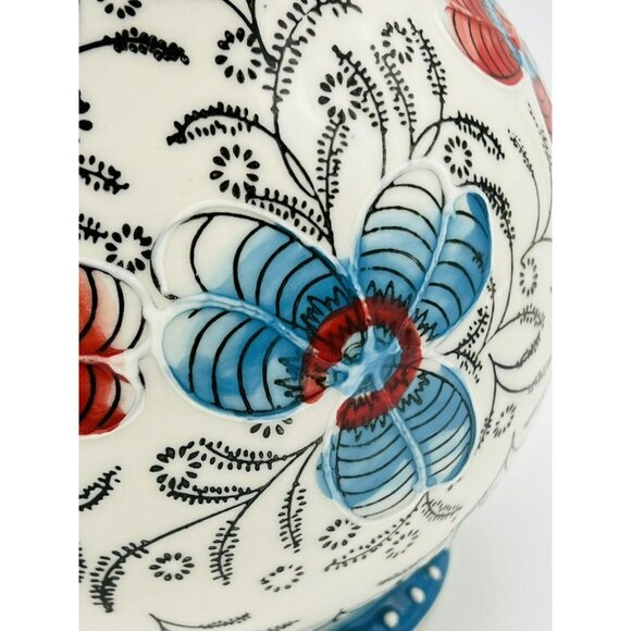 Dutch Wax Floral Pitcher Blue Red Flowers Handpainted Ceramic Coastline Imports - Picture 8 of 10